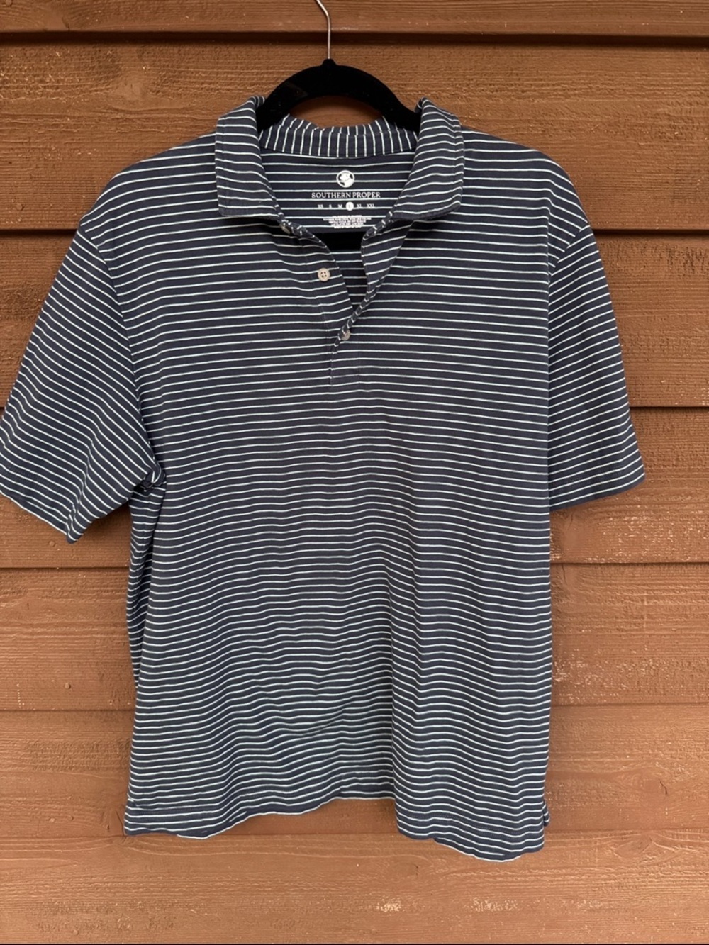 Southern Proper Navy & White Thin-Strip Men’s Polo size Large